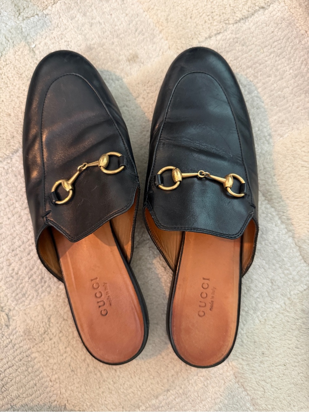 Gucci Black Leather Horsebit Backless Loafers